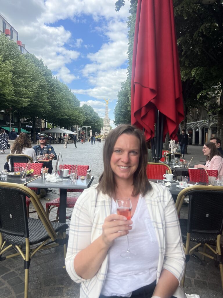 Rose Champagne in Reims on a pedestrian street