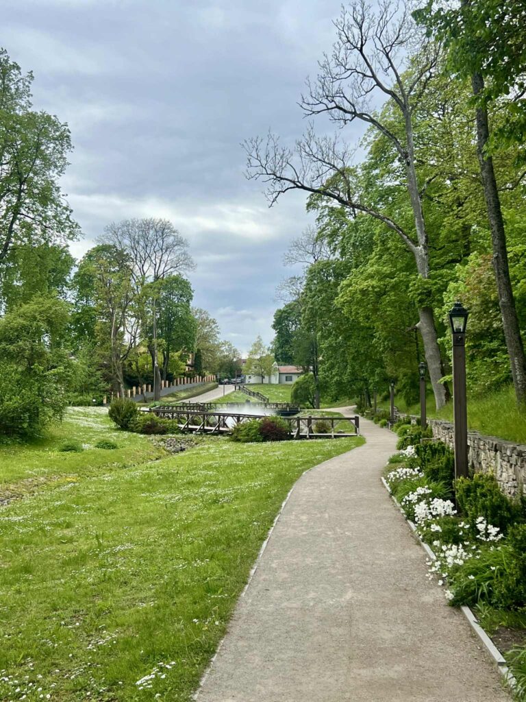 Beautiful green park next to a walking trail