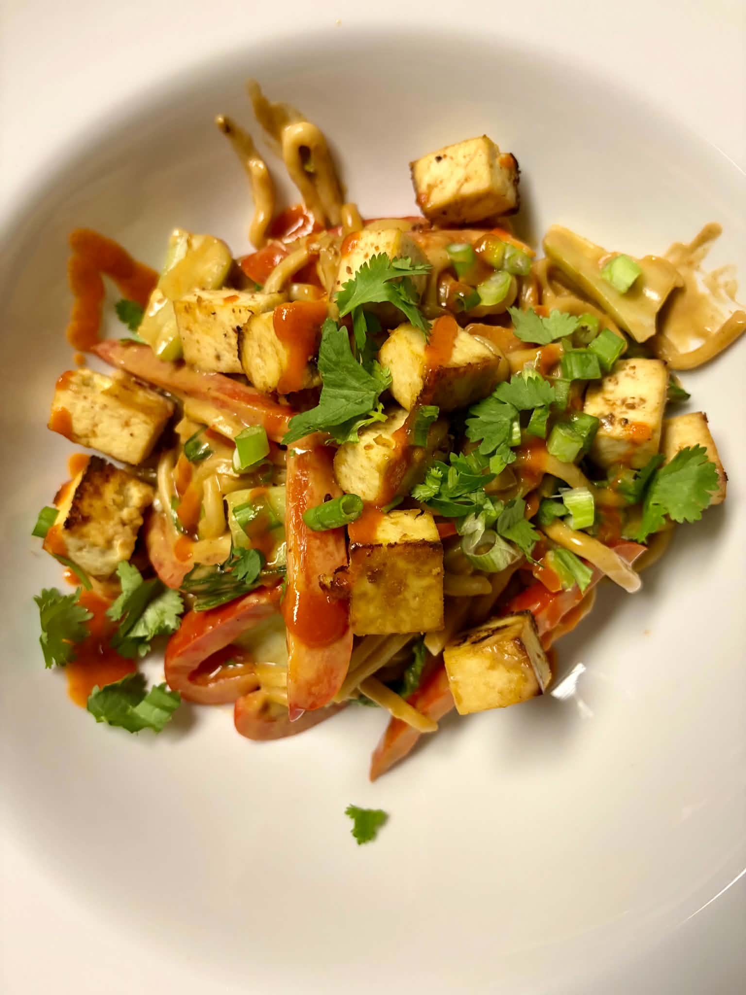 Creamy Coconut Peanut Noodles with Crispy Tofu